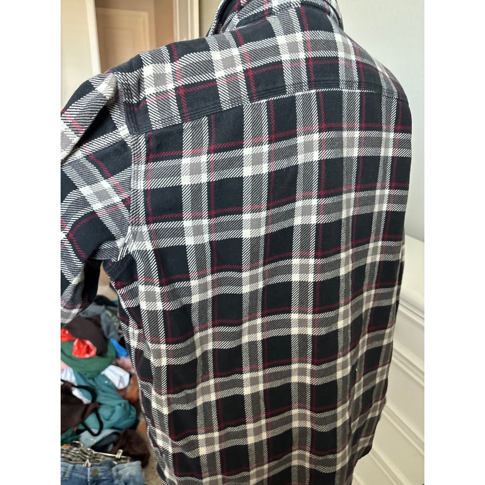 G.H. Bass Flannel Plaid Shirt Mens Black Red White Heavyweight Workwear Large - Picture 4 of 5